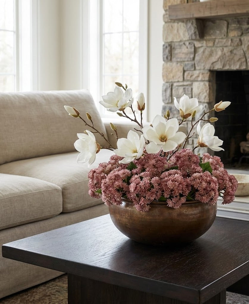 MAGNOLIA GALHO X4 90CM BRANCA Cod: 8874BR*