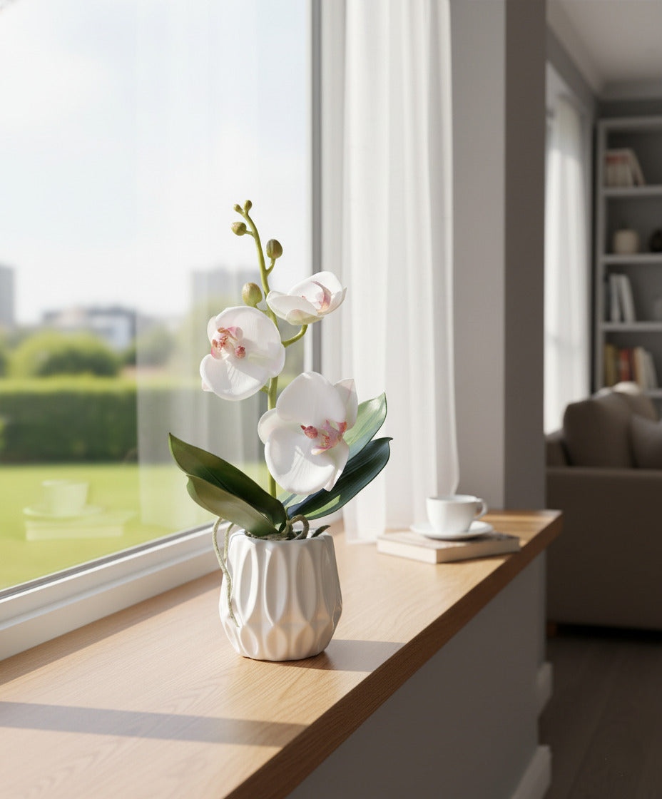 ORQ. PHALAENOPSIS BCA/FU X1 EM CERAMICA BCA 28CM Cod: A6328