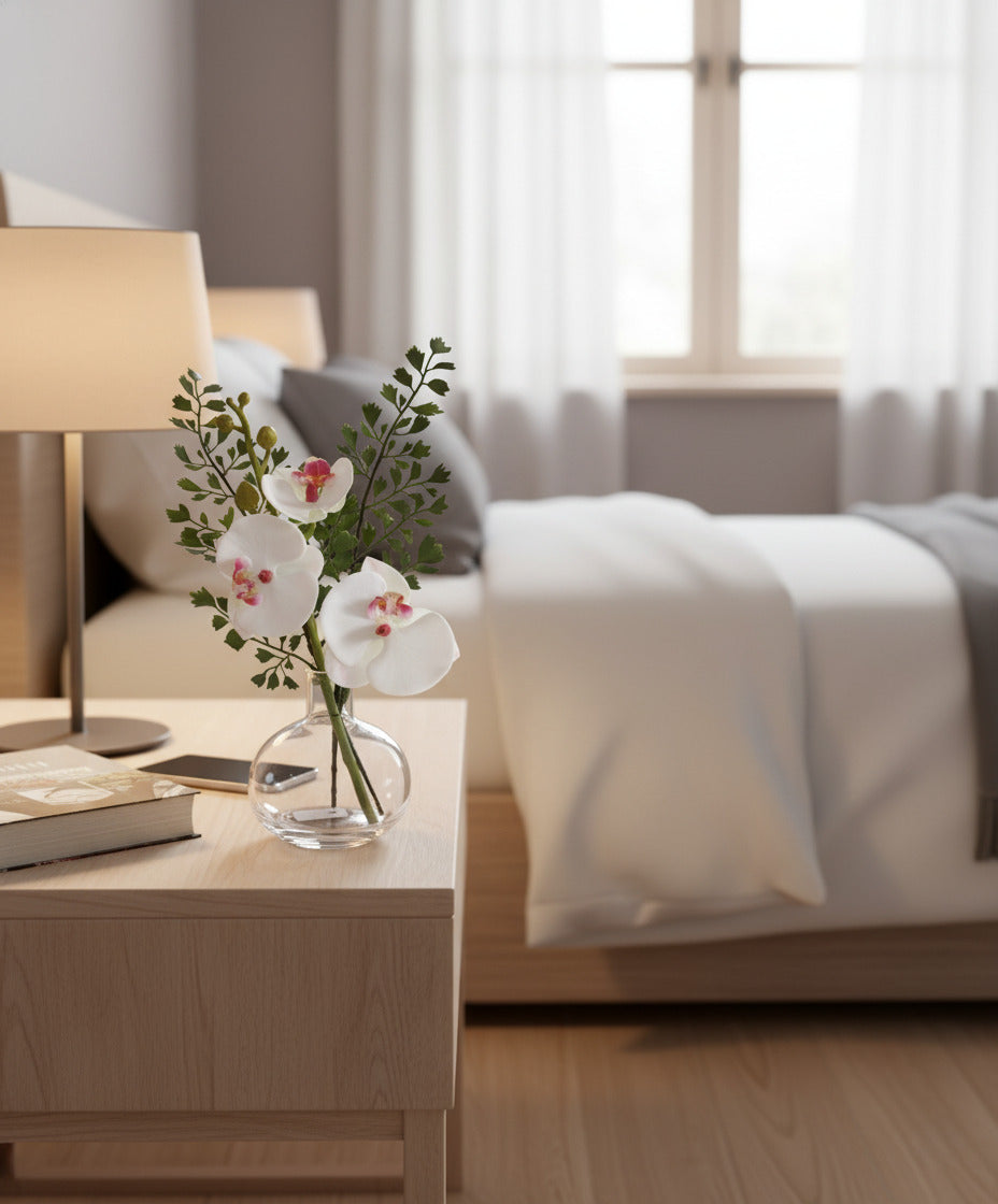 ORQ. PHALAENOPSIS E AVENCAS NO VIDRO 30CM Cod: A6403