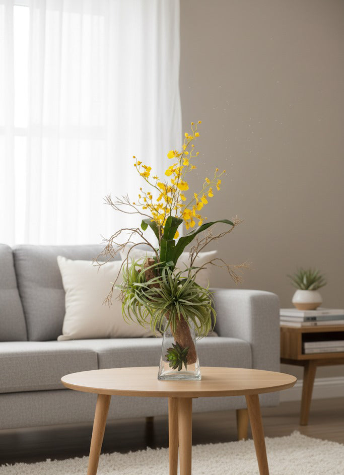 TILLANDSIA E ORQUÍDEA AM EM VIDRO 90CM Cod: A6418