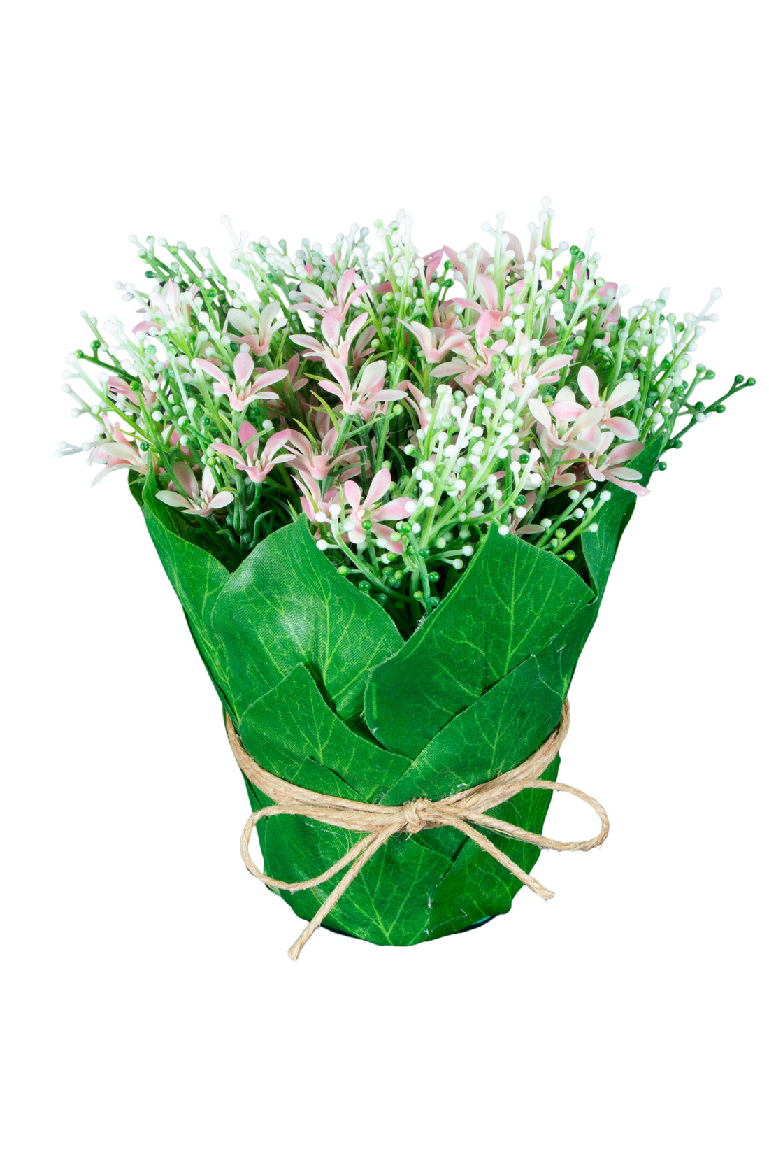 VASO DE FOLHAS COM FLORES ROSA 15CM Cod: A6520