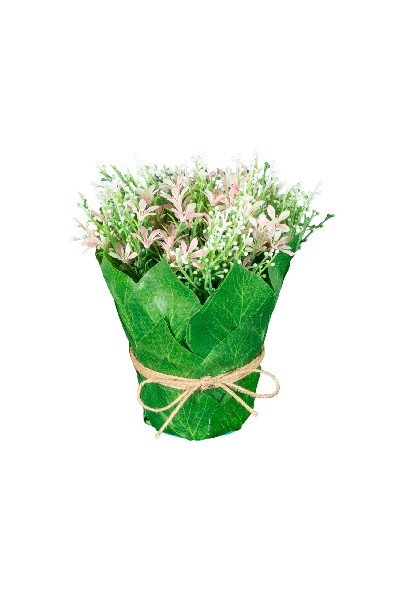 VASO DE FOLHAS COM FLORES ROSA 15CM Cod: A6520