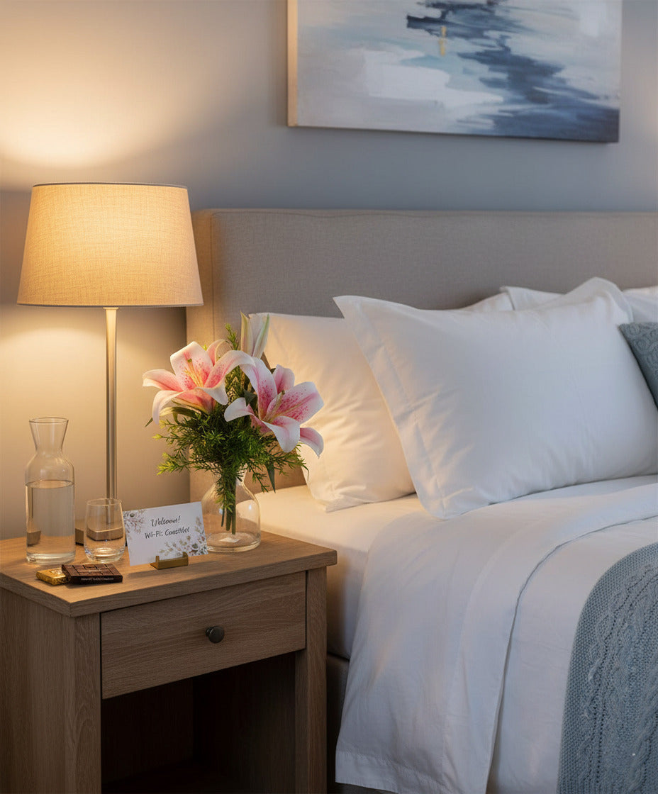 LÍRIOS E ASPARGOS EM VIDRO 33CM Cod: A6608