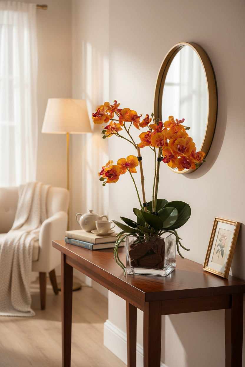 ORQ. PHALAENOPSIS MINI EM VIDRO 42CM GOLD Cod: A6689-AL