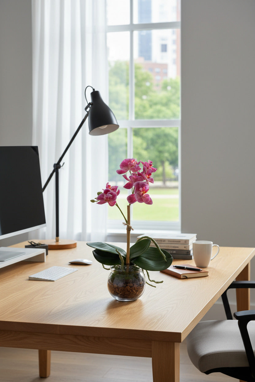 ORQ. PHALAENOPSIS MINI EM VIDRO 30CM FUCSIA Cod: A6690-FU