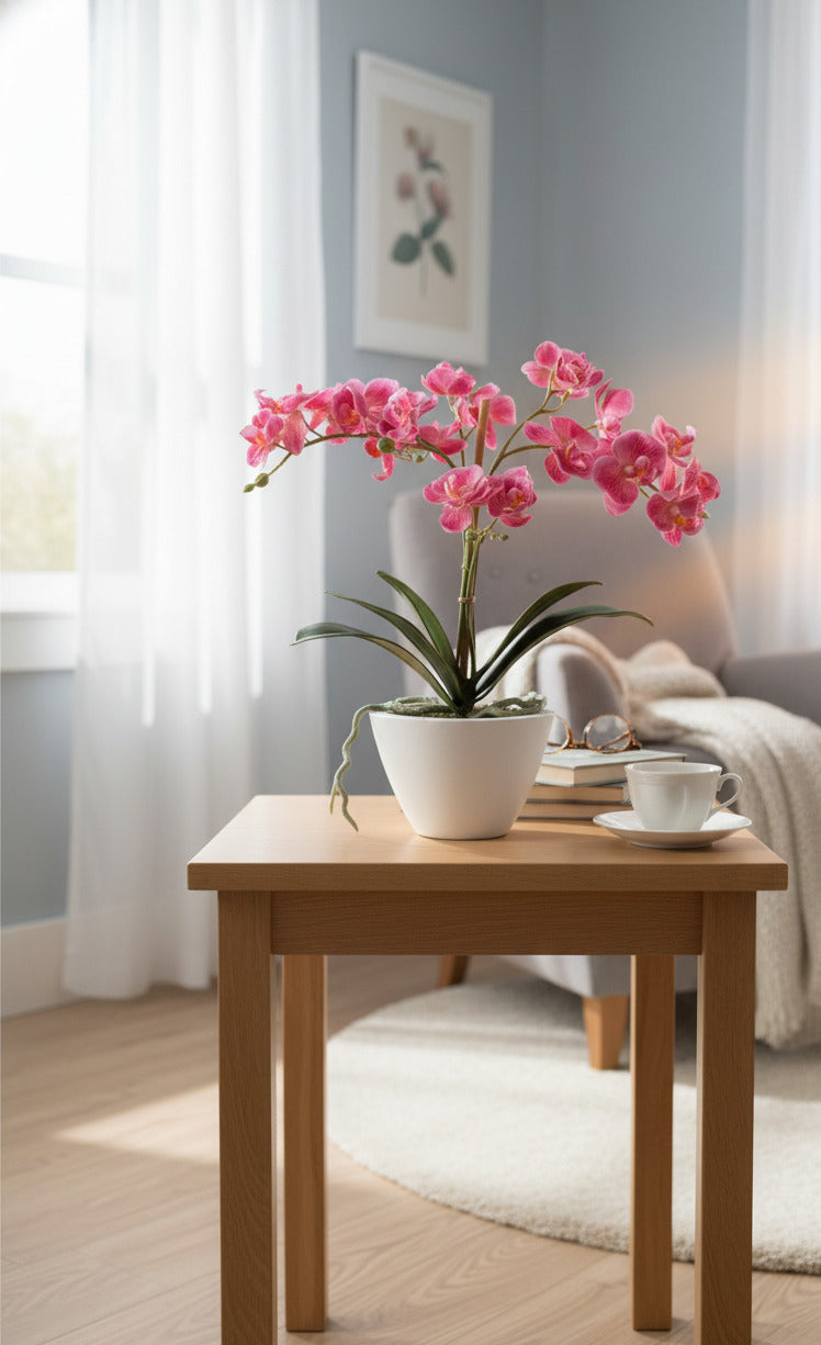 ORQ. PHALAENOPSIS FUCSIA EM CACHEPOT BRANCO,  40CM Cod: A6726