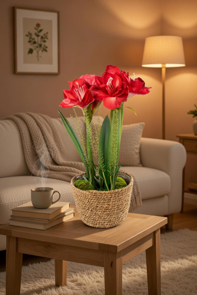 AMARYLLIS X2 NO CESTO VERMELHA 48CM Cod: A6750