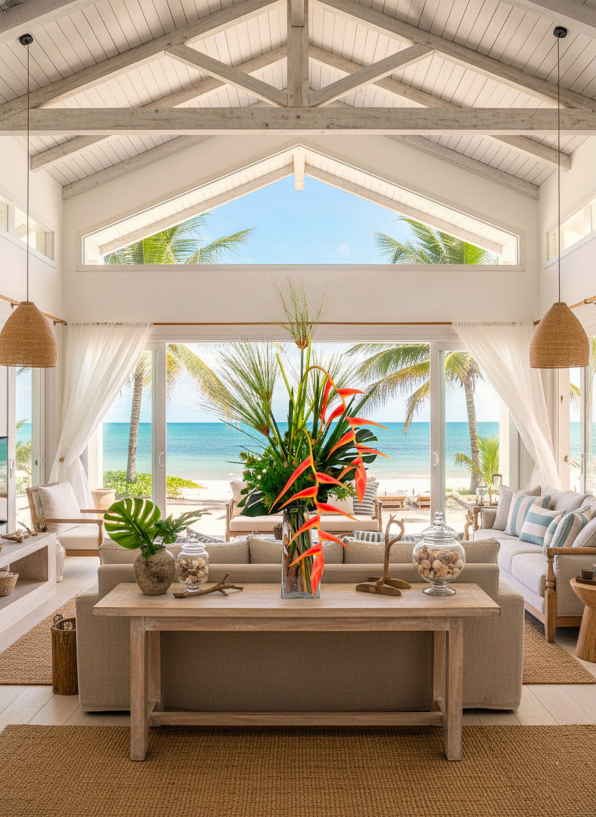 HELICONIAS E PAPIROS EM VIDRO 140 CM Cod: A6788