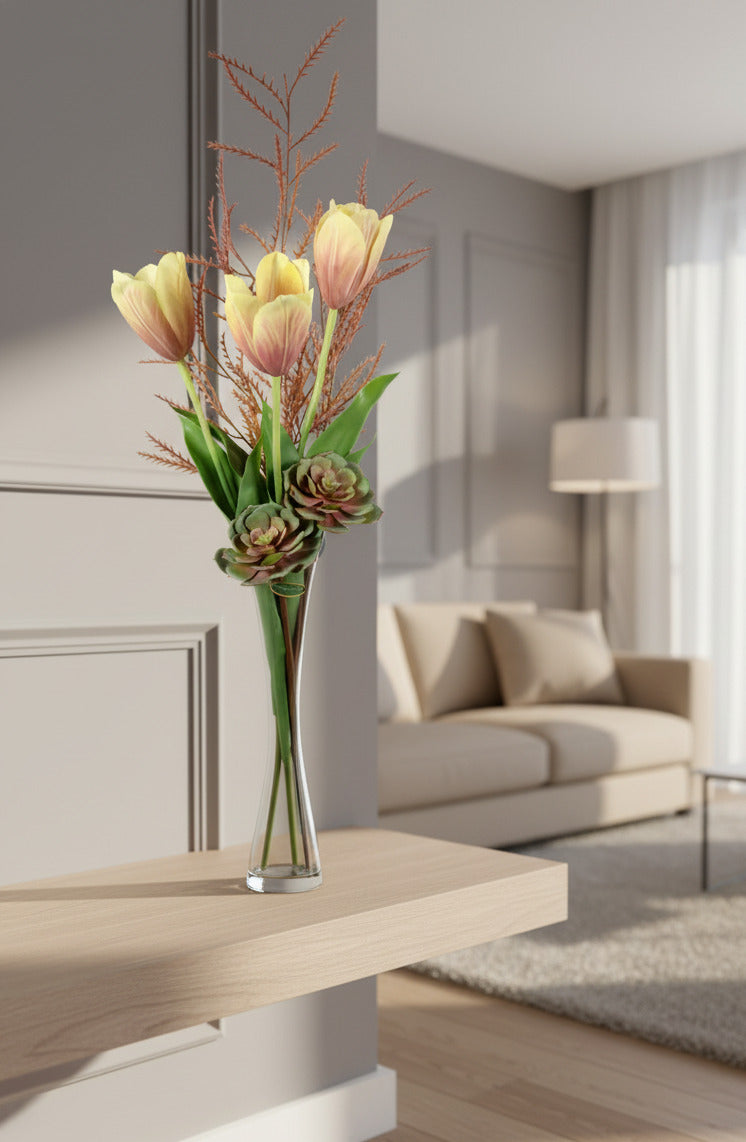 TULIPAS E SUCULENTAS ROSA 70CM Cod: A6836