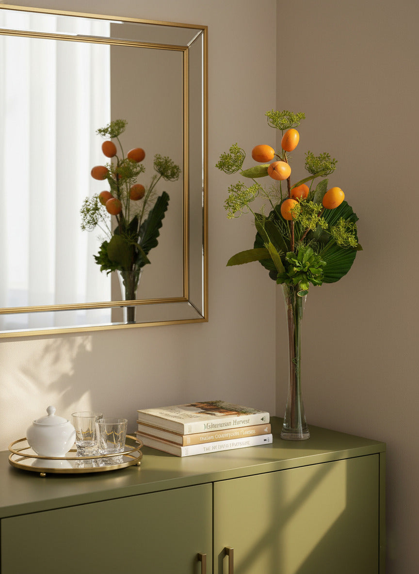 NESPERAS E FOLHAGENS EM VIDRO 75CM Cod: A6852