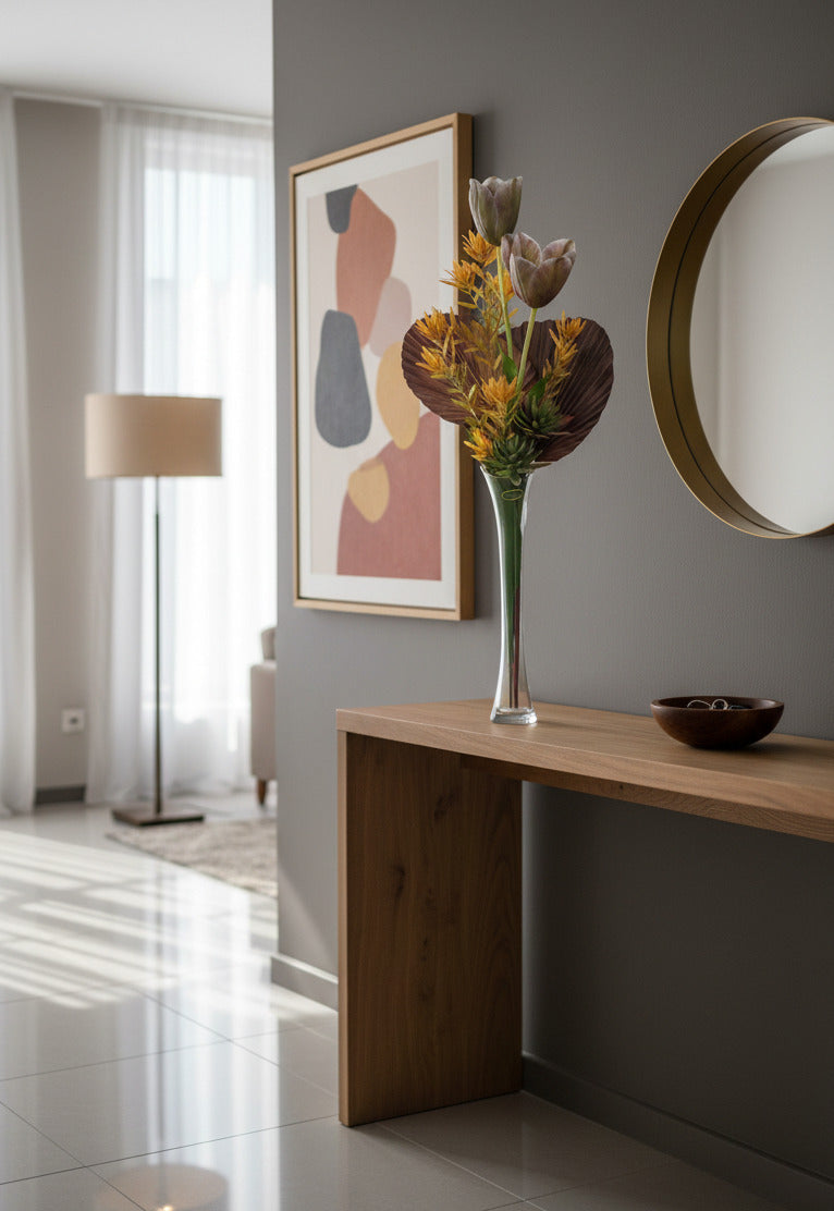 TULIPAS FOLHAS DE LATANIA EM VIDRO 75CM Cod: A6856