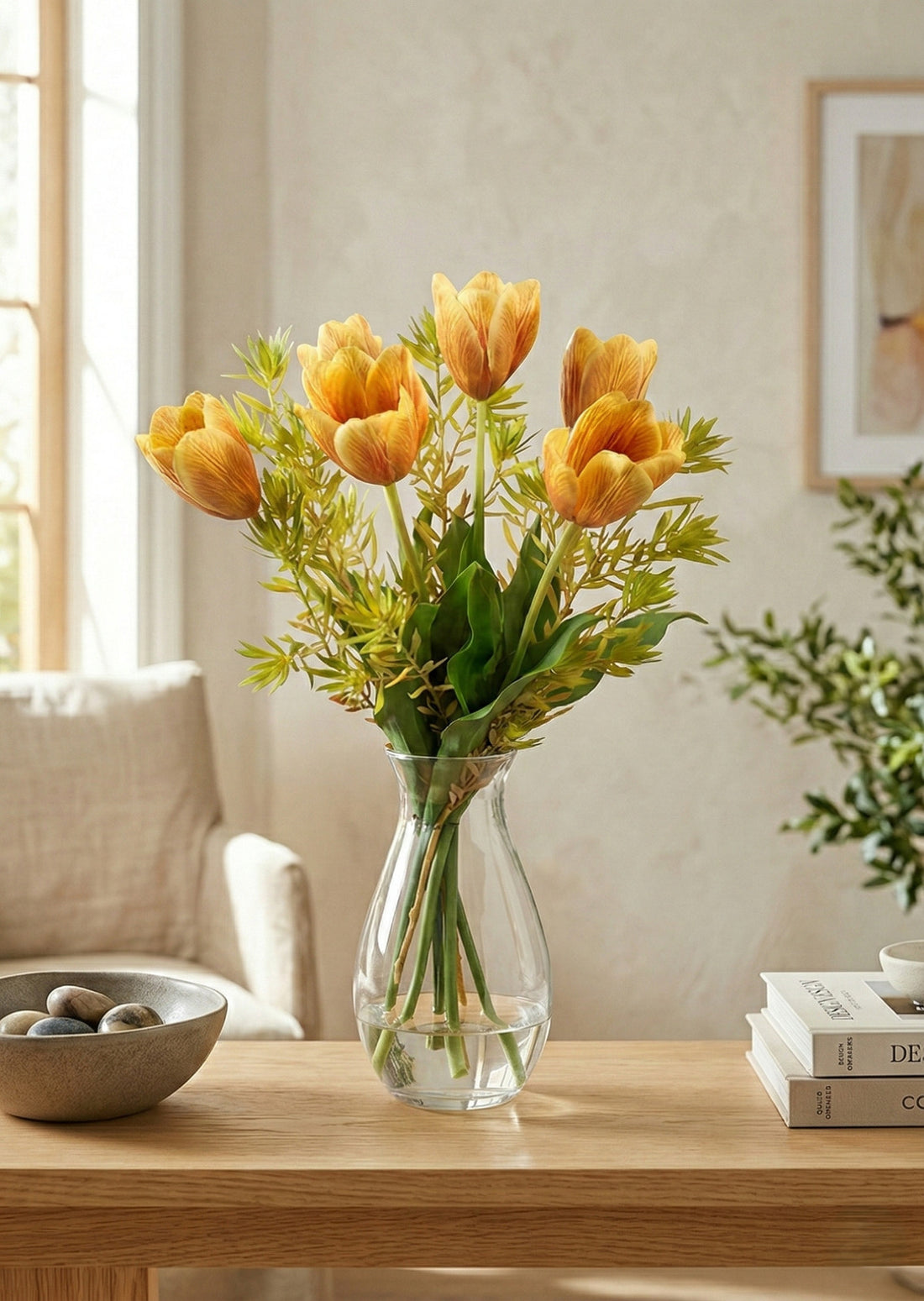 TULIPAS E FOLHAGENS EM VIDRO 65CM Cod: A6893