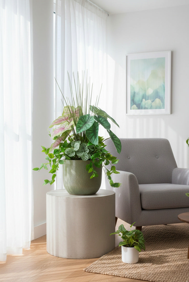 ARRANJO MISTO DE FOLHAGENS EM VPP 82CM Cod: A6917