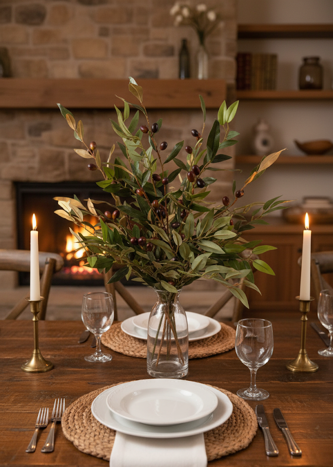 FOLHAGENS C/ AZEITONAS EM VIDRO 70CM Cod: A6990