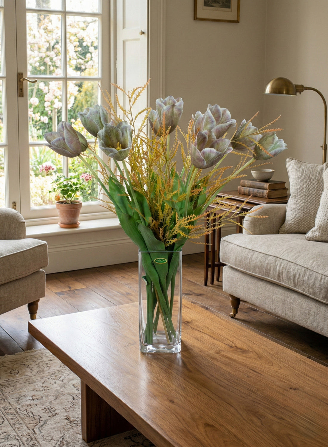 TULIPAS ROXAS EM VIDRO 73CM Cod: A7001