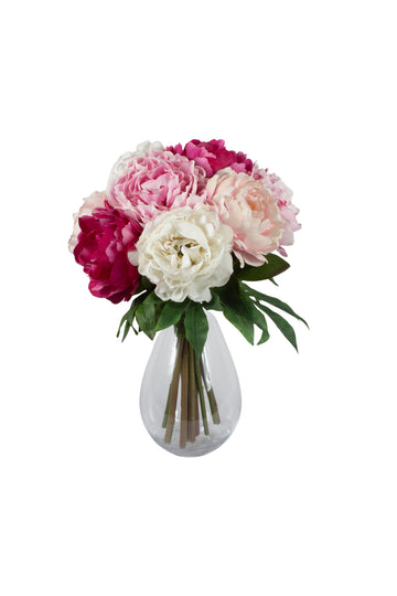 PEONIAS EM VASO DE VIDRO 53CM Cod: A7004