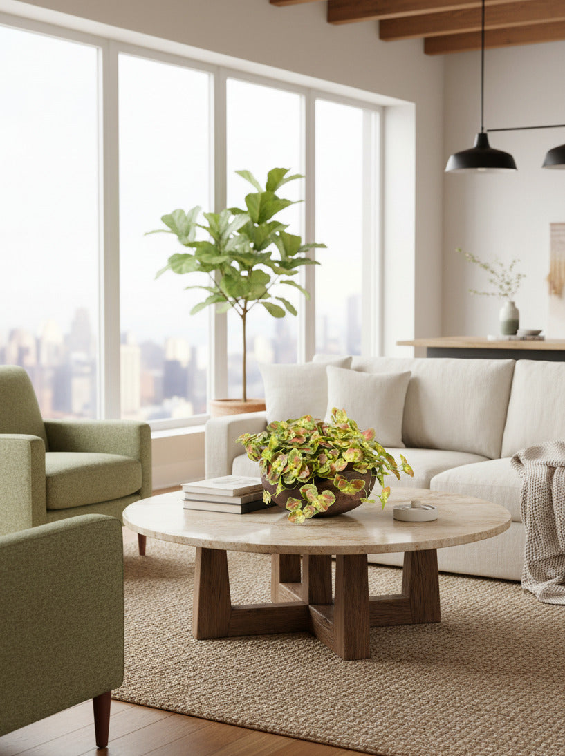 SAXIFRAGA EM CACHEPOT DE MADEIRA 45CM DIÂM. Cod: A7037