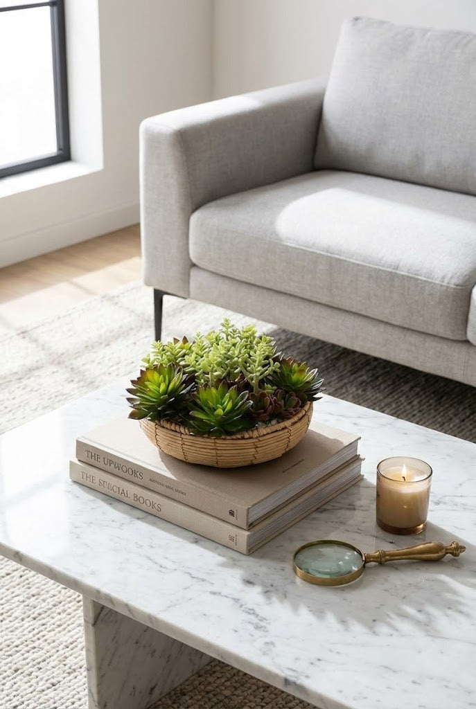 JARDIM DE SUCULENTAS EM CACHEPOT DE FIBRA   17CM DIAM Cod: A7068