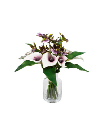 ORQ. DENDROBIUM C/ COPOS DE LEITE EM VIDRO, 33CM Cod: A7091