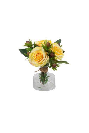ROSAS  AM/LEUCADENDRO NO VIDRO GARRAFA, 23CM Cod: A7142