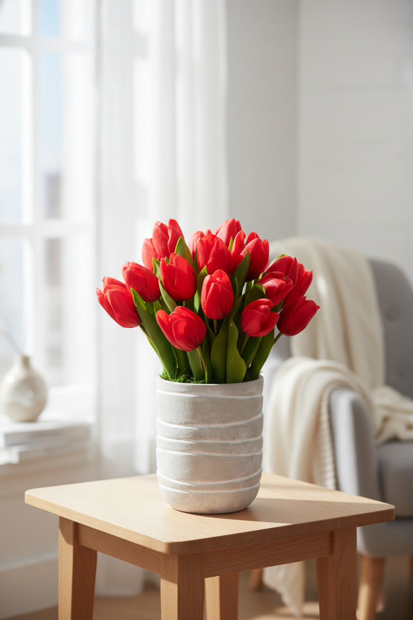 TULIPAS VM EM VASO CINZA 45CM Cod: A7159VM