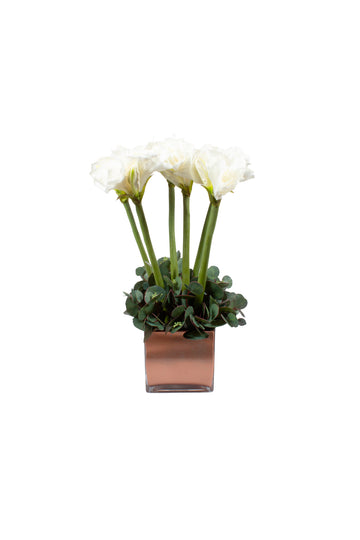 AMARYLIS BRANCAS EM VIDRO QUADRADO COBRE  64CM Cod: A7170