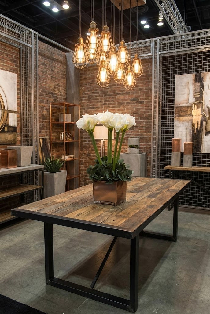 AMARYLIS BRANCAS EM VIDRO QUADRADO COBRE  64CM Cod: A7170