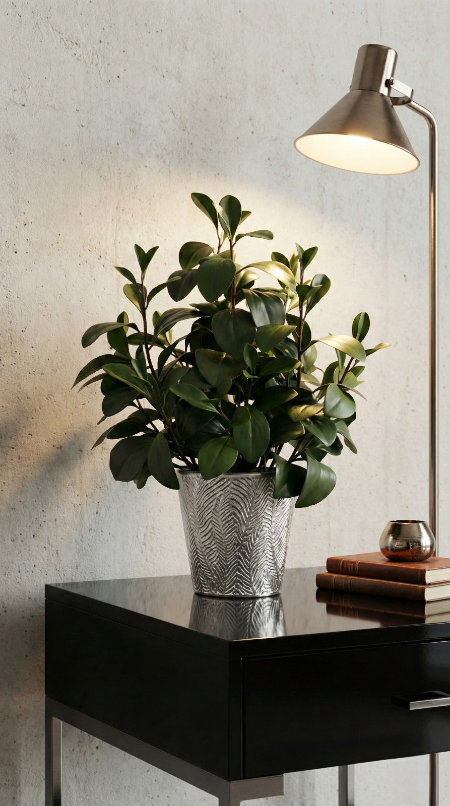 RUSCUS EM VASO PRATEADO, 50CM Cod: A7203