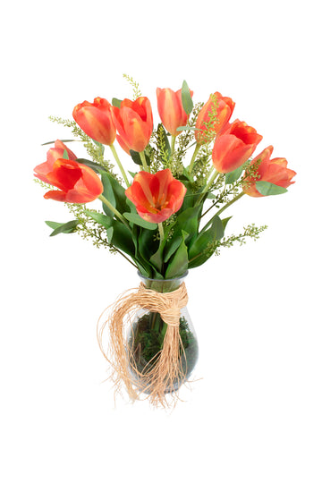 TULIPAS VM/EUCALIPTO EM VIDRO, 62CM Cod: A7213