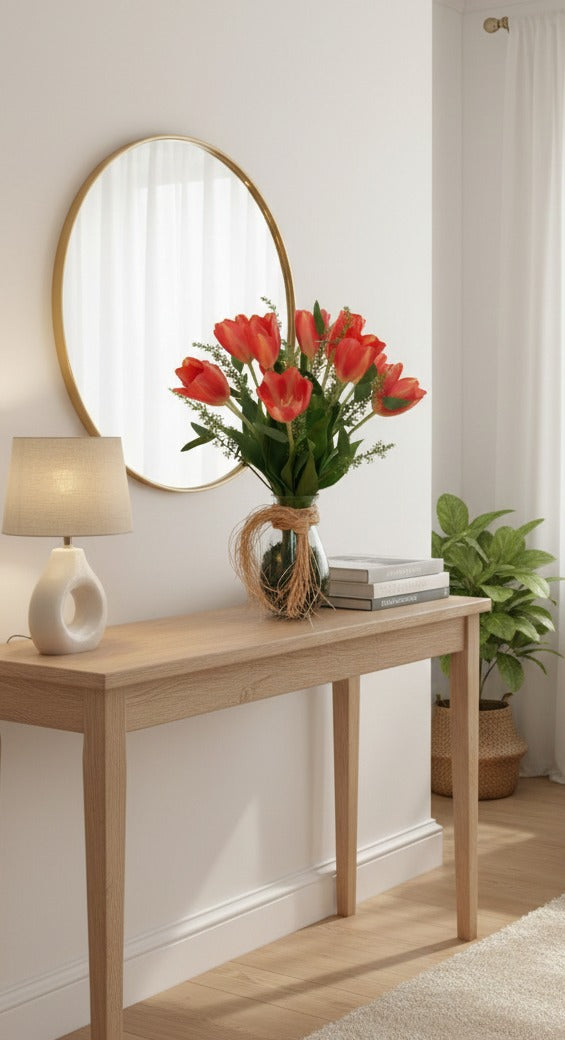 TULIPAS VM/EUCALIPTO EM VIDRO, 62CM Cod: A7213