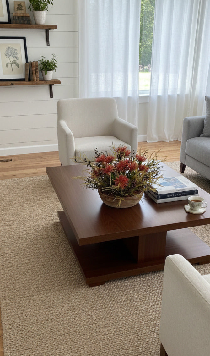 CRISÂNTEMO/ FOLHAGENS EM BOWL DE MADEIRA 40CM Cod: A7215