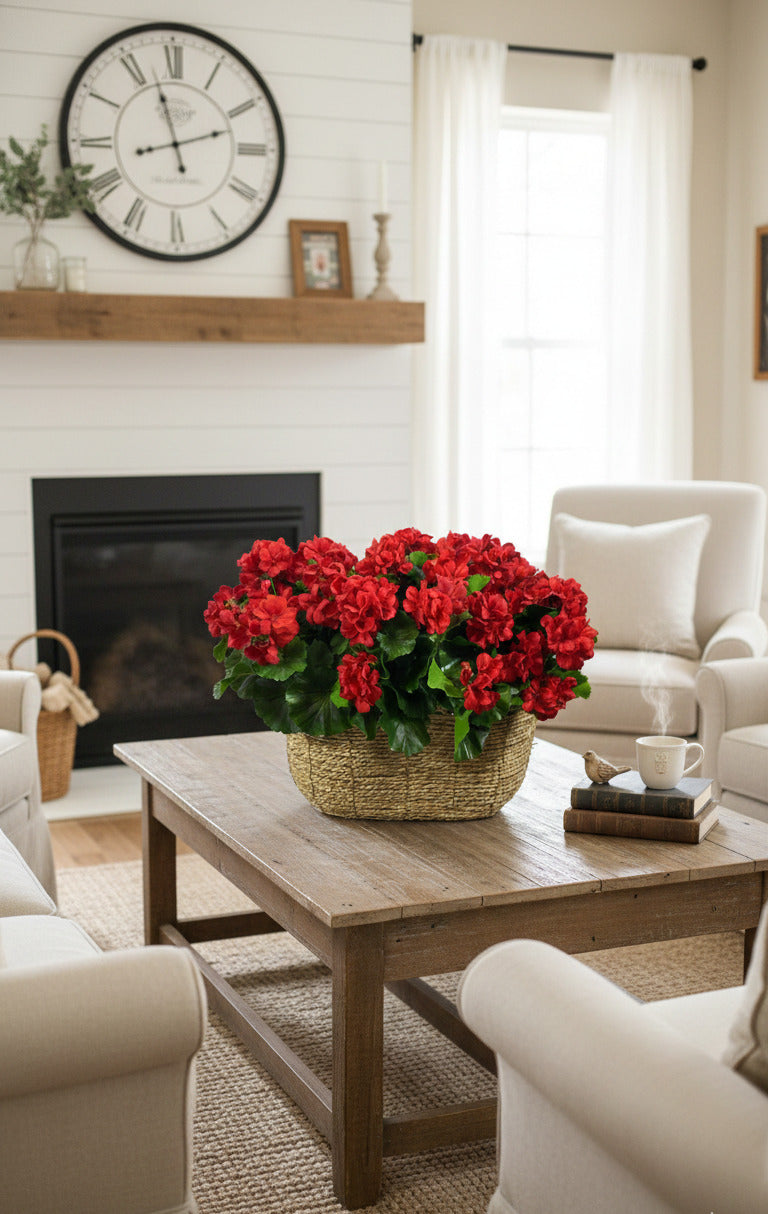 GERÂNIOS VM NO CESTO DE FIBRA OVAL 42CM Cod: A7216