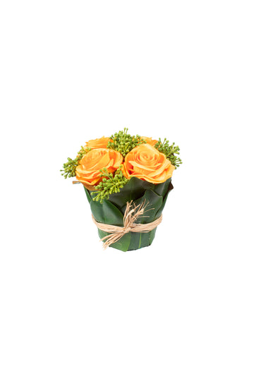 ROSAS LA EM CACHEPOT DE FOLHAS, 20CM Cod: A7266