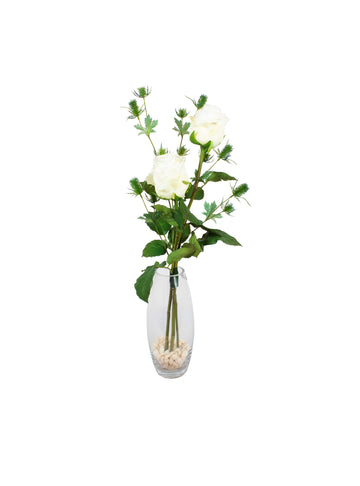 ROSAS BR  C/ AZEVINHO EM VIDRO, 63CM Cod: A7270