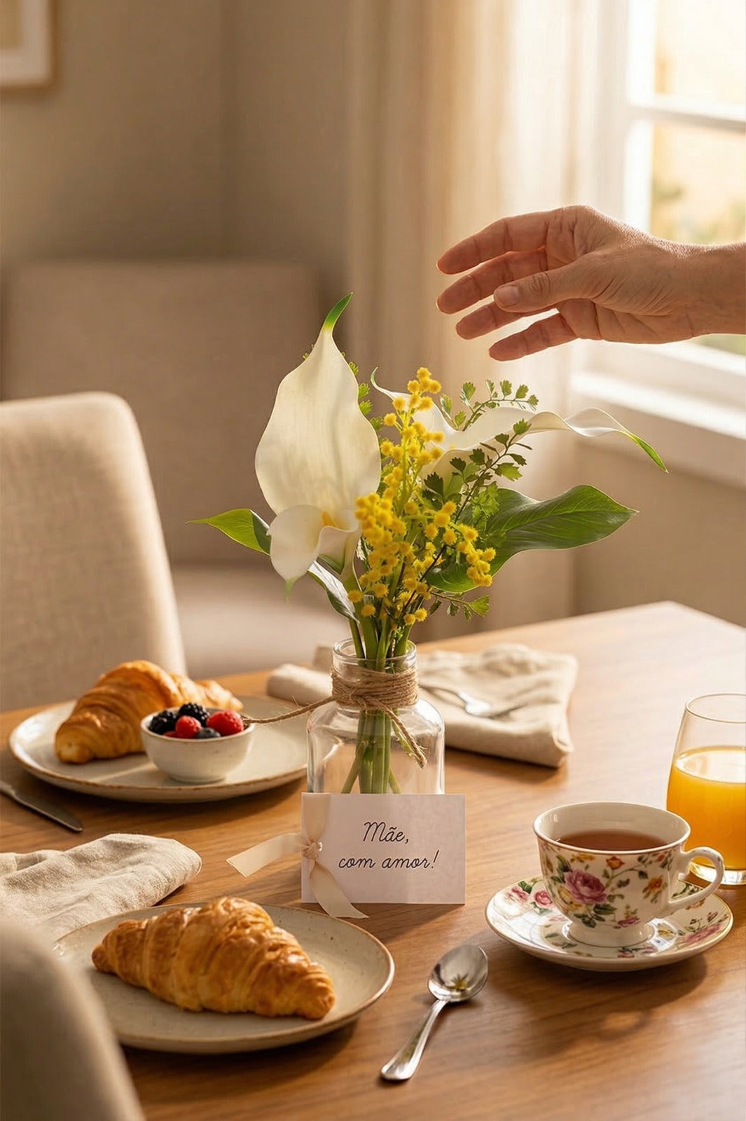 COPOS DE LEITE C/ FOLHAGENS EM VIDRO, 38CM Cod: A7271