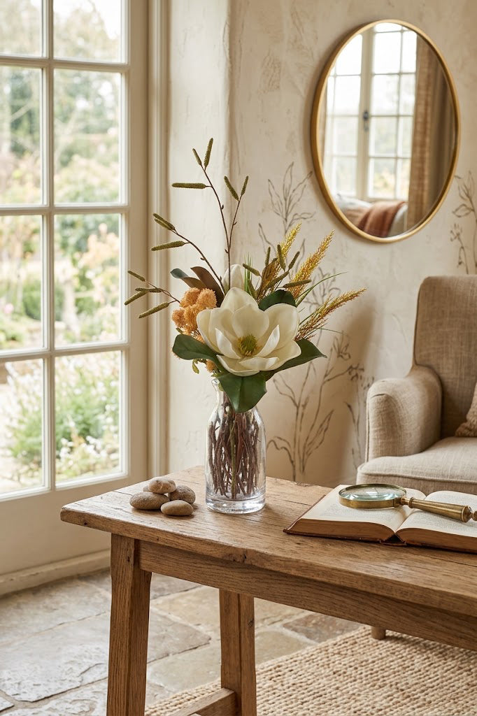 MAGNOLIA C/ SEDUM EM VASO VIDRO 60CM Cod: A7287