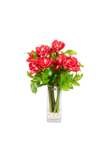AMARYLLIS VM C/ FOLHAGEM EM VIDRO 65CM Cod: A7297
