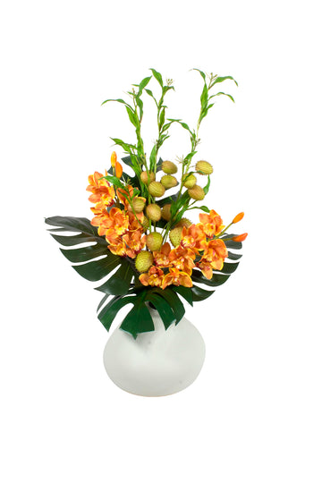 ORQ. CYMBIDIUM/ASCLEPIAS EM VASO DE CER, 90CM Cod: A7299