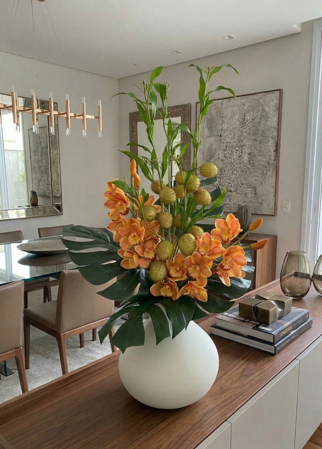 ORQ. CYMBIDIUM/ASCLEPIAS EM VASO DE CER, 90CM Cod: A7299