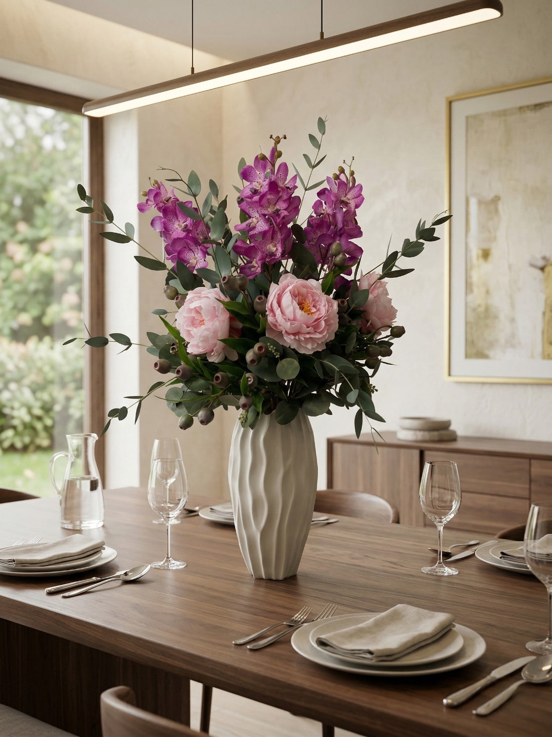 ORQ. VANDA C/ PEONIA EM VASO DE CERÂMICA 92CM Cod: A7304