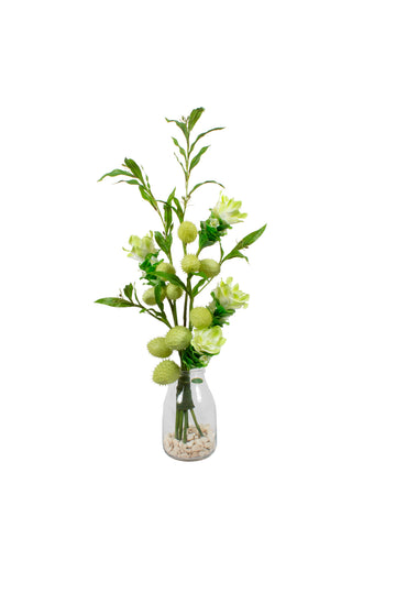 CURCUMAS VD C/ ASCLEPIAS EM VIDRO, 80CM Cod: A7308