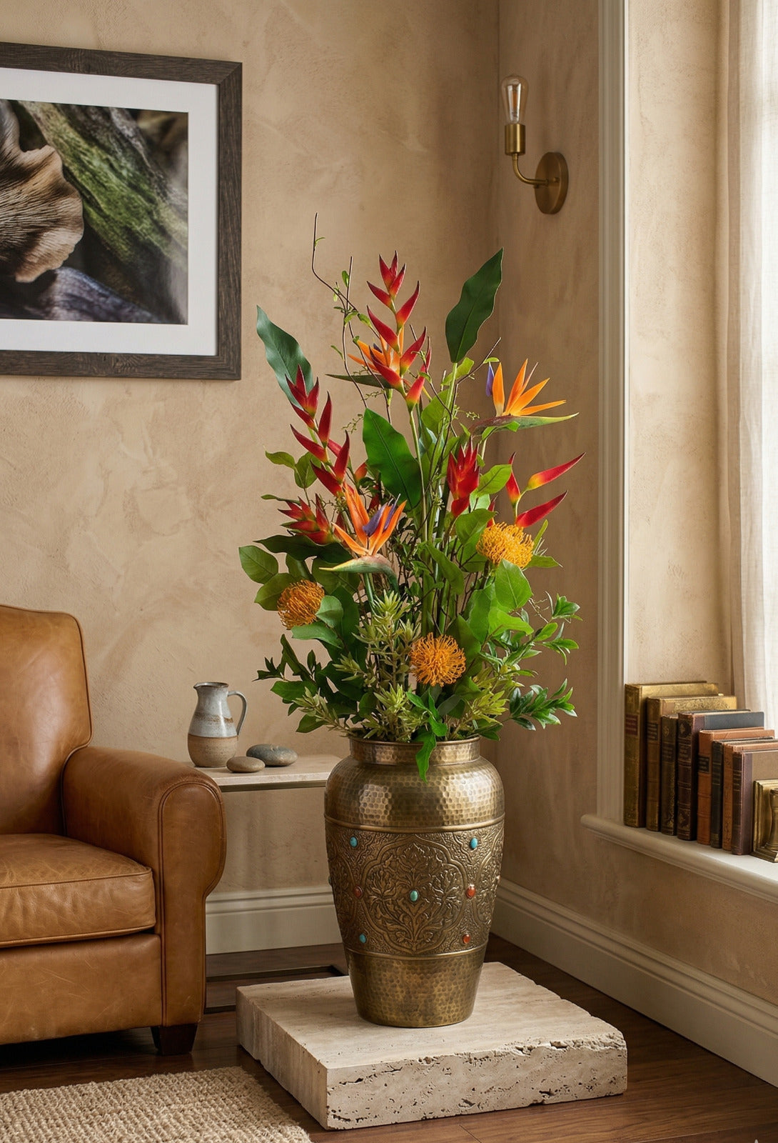 TROPICAL DE HELICONIAS C/ PROTEAS, 100CM Cod: A7325