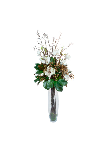 MAGNOLIAS C/ PITOMBAS EM VIDRO, 110CM Cod: A7408