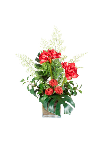 AMARYLLIS E PROTEAS EM VIDRO, 85CM Cod: A7427