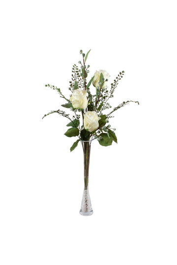 ROSAS BR C/FOLHAGENS EM VIDRO, 80CM Cod: A7443