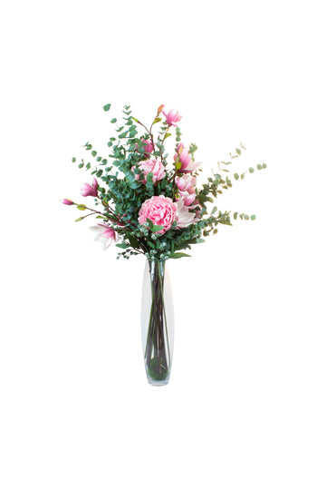 MAGNOLIAS E PEONIAS EM VIDRO, 105CM Cod: A7446