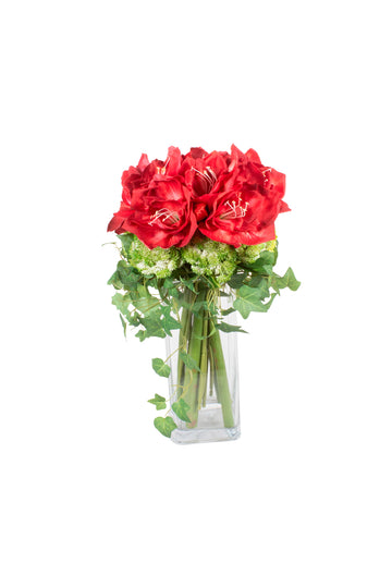 AMARYLLIS VM E SEDUM EM VIDRO, 50CM Cod: A7447