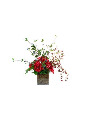CENTRO DE MESA C AMARYLLIS/ORQ EM VIDRO, 60CM Cod: A7485
