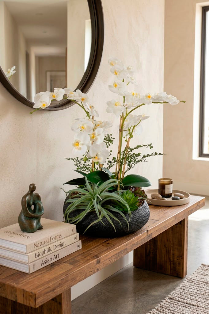 ORQ. PHALAENOPSIS C/ SUCULENTAS EM CER PRETA, 60CM Cod: A7498