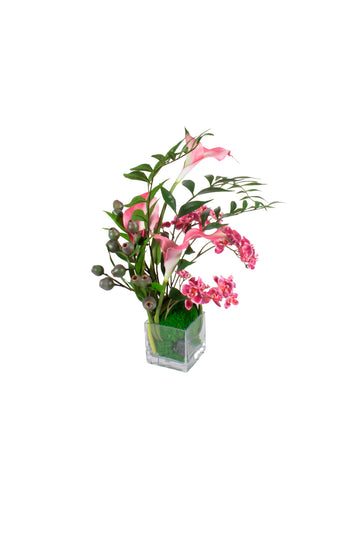 COPOS DE LEITE PK C/ ORQUÍDEAS EM VIDRO, 55CM Cod: A7513